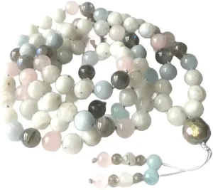 Natural Rainbow Moonstone, Labradorite 8mm-12mm 108 Mala Beads, Spiritual, Meditation Beads, Reiki, Japa Mala, Buddhist Prayer Beads, Yoga Bracelet, healing beads LKMALA-RRGU-1042