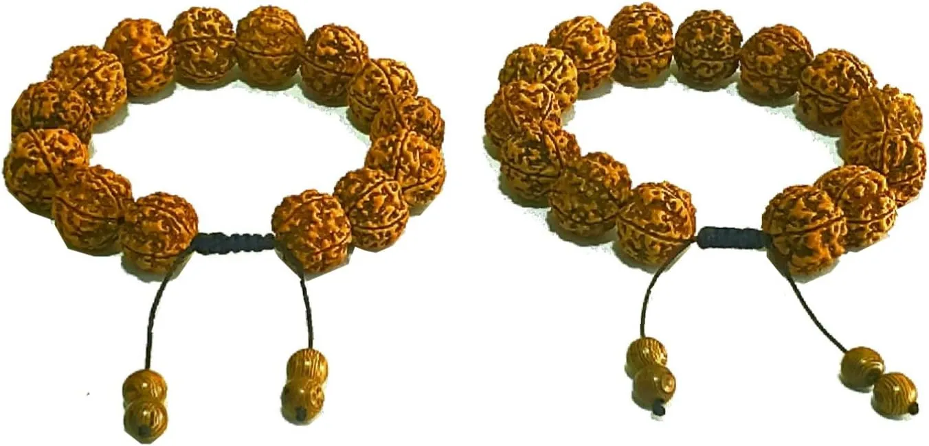 Natural Rudrakhsa bead bracelet for Yoga Meditation and Wellness.Set of 2 Big size himalayan 5 face Rudraksha bead with Adjustable knot. Unisex design.