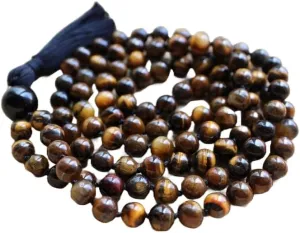 Natural Tiger Eye 8mm 108 Mala Beads, Spiritual, Meditation Beads, Reiki, Japa Mala, Buddhist Prayer Beads, Yoga Bracelet, healing beads LKMALA-RRGU-2961, 34 inch