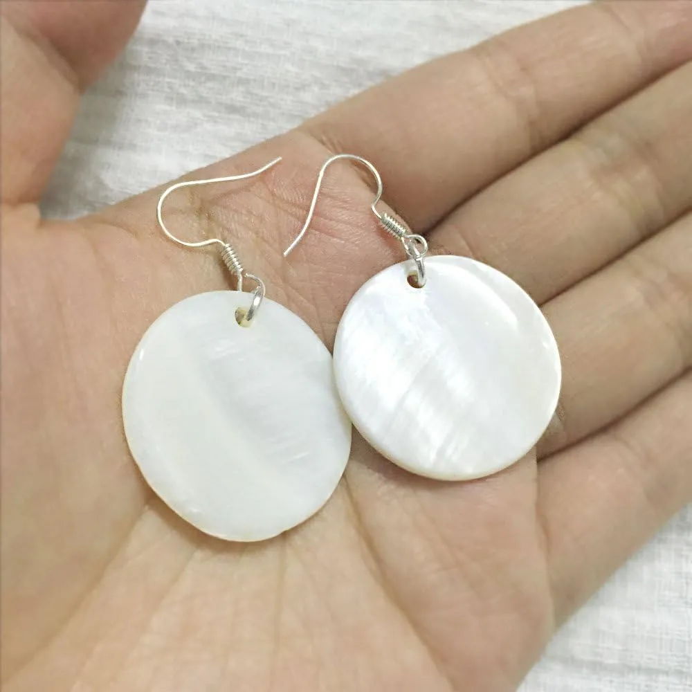 Natural White Sea Shell Silver Drop Dangle Earrings Women Gift Beach Jewelry