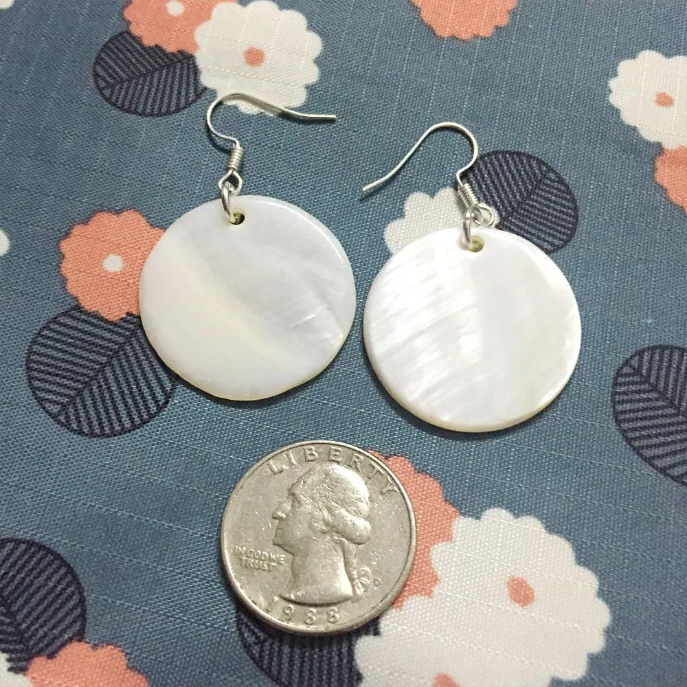 Natural White Sea Shell Silver Drop Dangle Earrings Women Gift Beach Jewelry