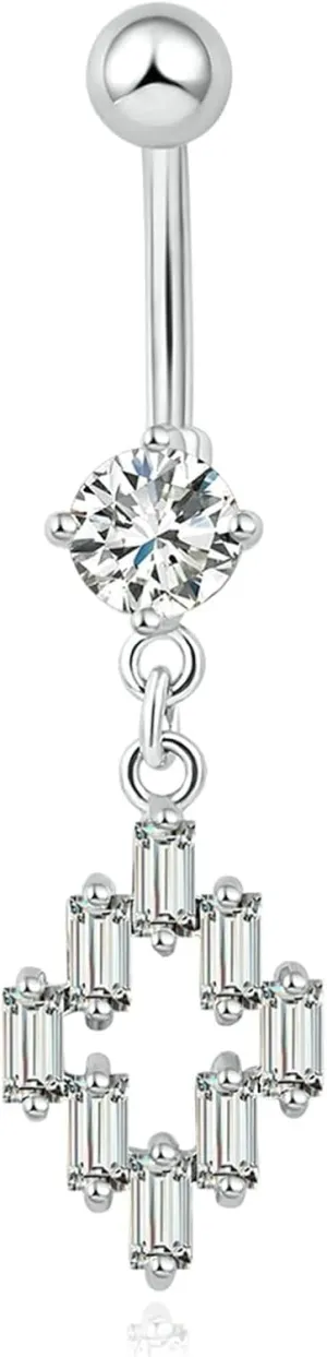 Navel Ring Surgical Stainless Steel, CZ Beach Navel Rings for Women White Pendant White Navel Rings