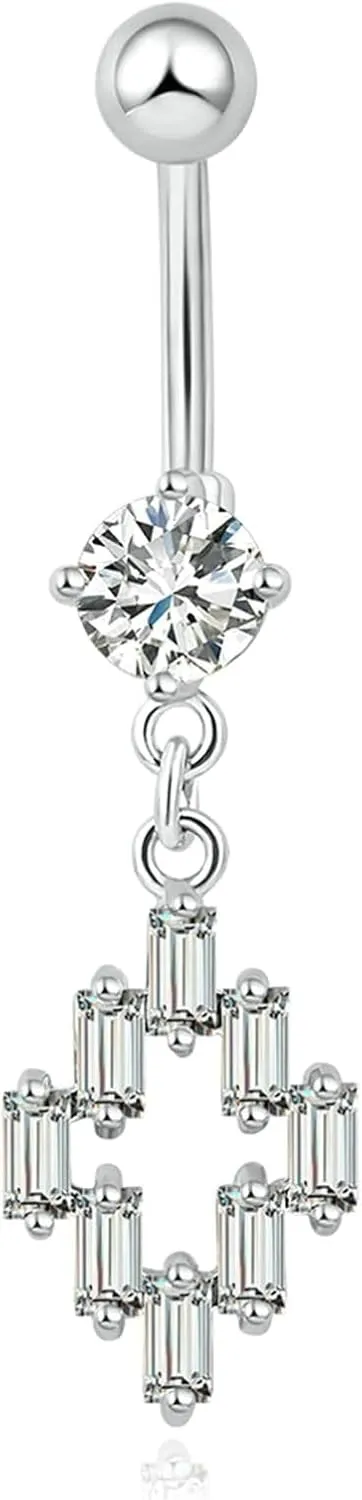 Navel Ring Surgical Stainless Steel, CZ Beach Navel Rings for Women White Pendant White Navel Rings