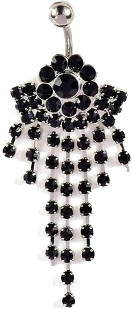 Navel Ring Surgical Stainless Steel, CZ Gold Navel Rings for Women Flower Pendant Black Navel Rings