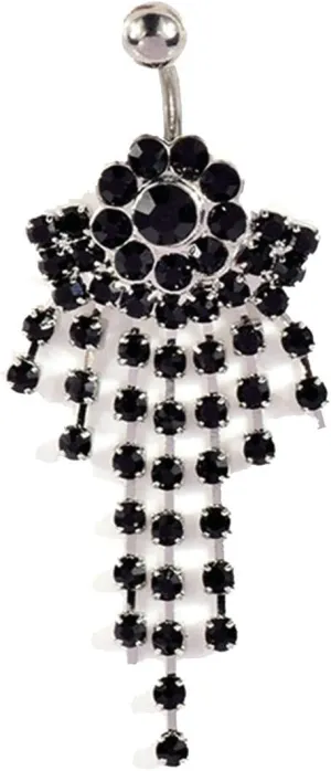 Navel Ring Surgical Stainless Steel, CZ Gold Navel Rings for Women Flower Pendant Black Navel Rings