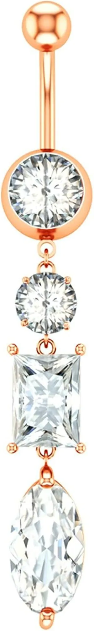 Navel Rings Stainless Steel, Crystal Rose Gold Navel Rings for Women Marquise And Round Pendant Rose Gold Navel Ring