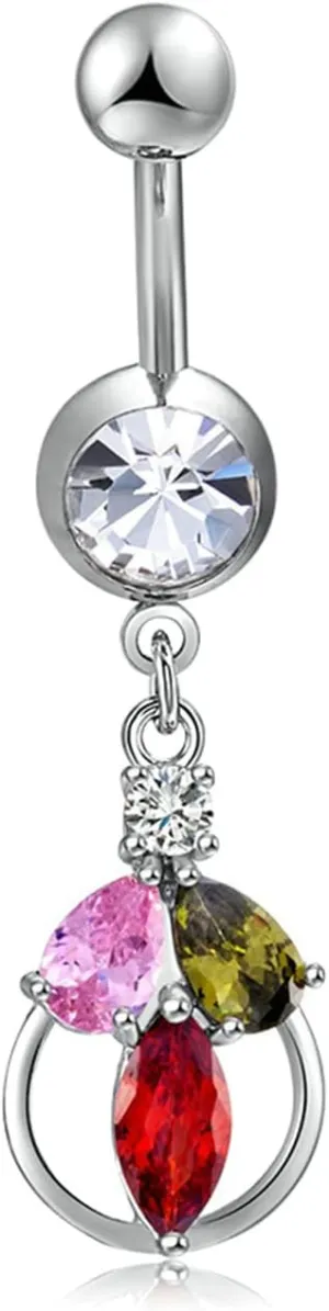 Navel Rings Stainless Steel, Crystal Sexy Navel Rings for Women Leaf Shape Silver Navel Ring