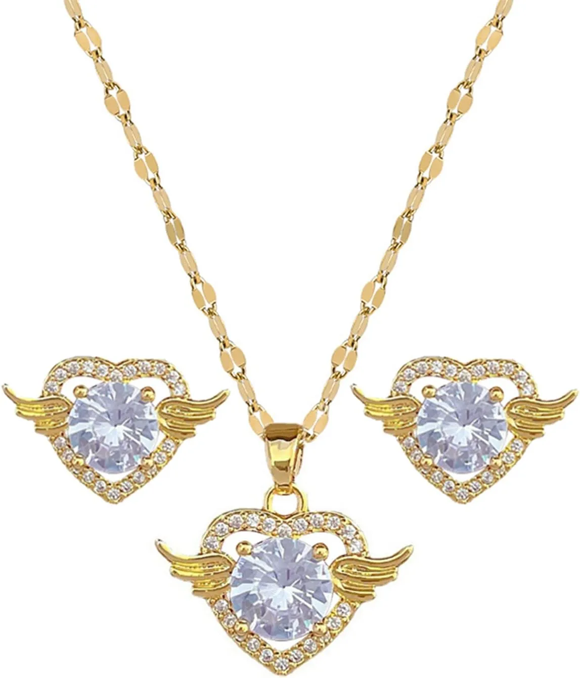 Necklace and Earring Sets for Women 14K Gold Plated Dainty Pearl Geometric Heart Rose Flower Rhinestone Charms Choker Earrings Statement Bridal Wedding Jewelry Set