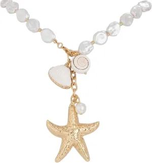 New 2025 Conch Sea Star Shell Pendant Collar Necklace Women's 5 Multi Layered Pearl Imitation Her Fashion Beach Decoration Jewelry Commemorative With For You Accessories Trendy Creative Best For Gift
