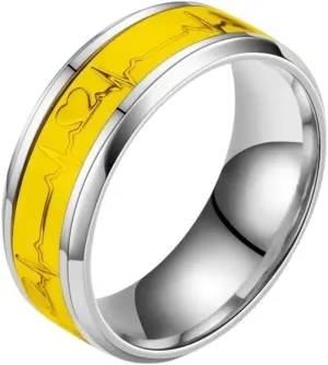 New 2025 Trendy Electrocardiogram Luminous Finger Rings For Men Women Fashion Glowing In Dark Heart Band Ring Jewelry Findings Couples Accessories Creative Gift