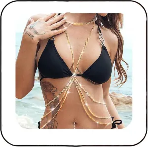 Nicute Gold Body Jewelry Sparkly Rhinestone Waist Chain Layered Diamond Bra Body Chain for Women