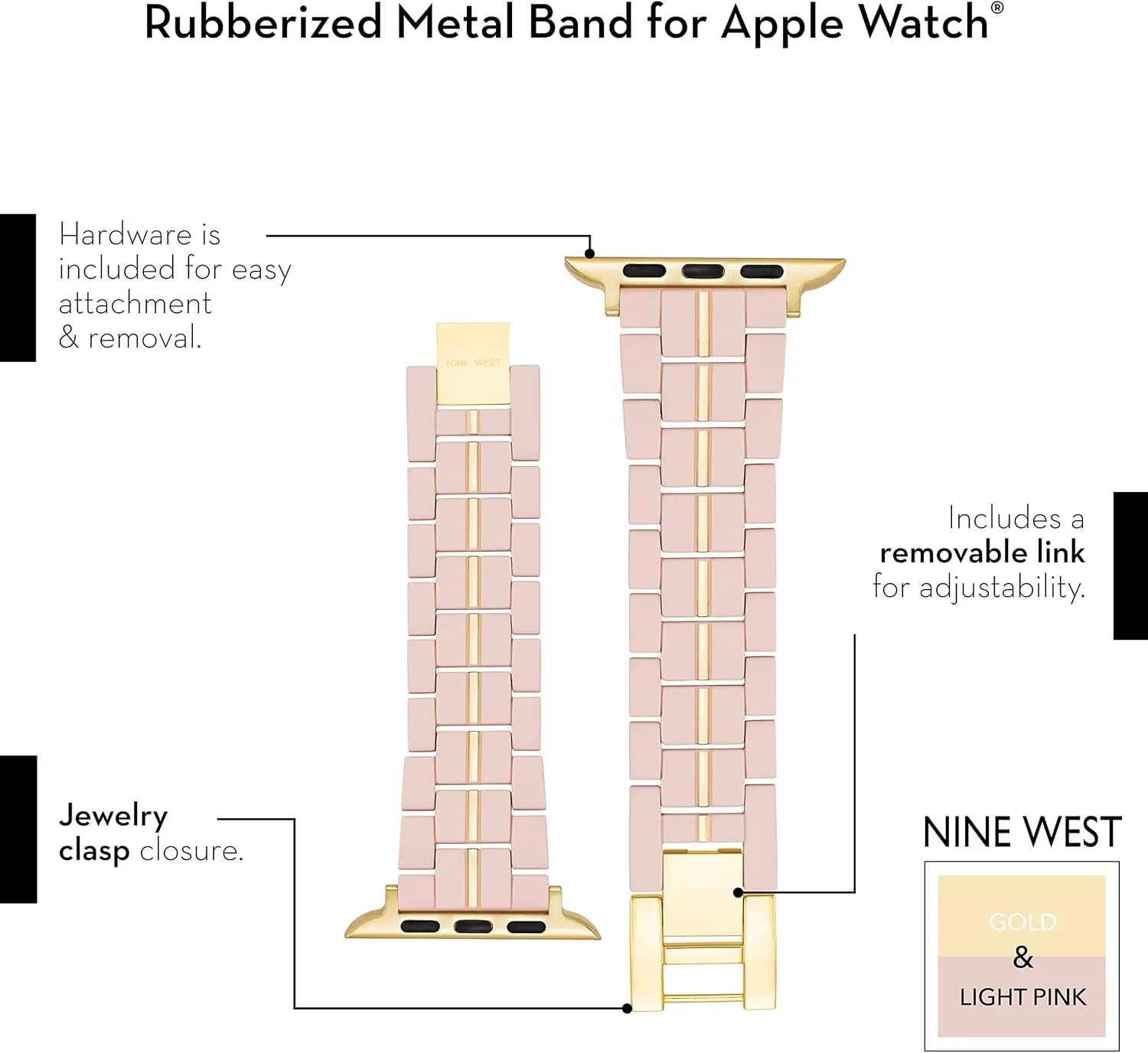 NINE WEST Fashion Rubberized Bracelet for Apple Watch Secure, Adjustable