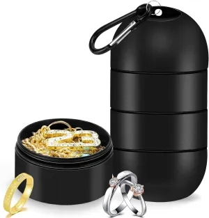 OAOLEER Travel Ring & Jewelry Keychain Holder - 3 Layers, Small Necklace & Bracelet Holder for Gym Sports Bag (Black 3 Layer)