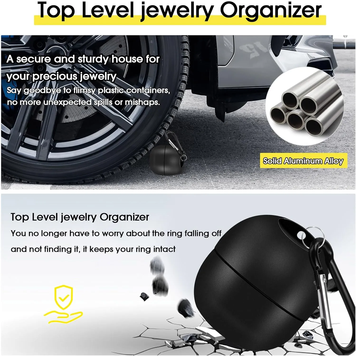 OAOLEER Travel Ring Holder Keychain, Jewelry Holder Keychain Traveling Ring Keychain Holder 1 Layers, Small Necklace Holder Bracelet Holder for Gym Sports Bag (Black 1 Layer)
