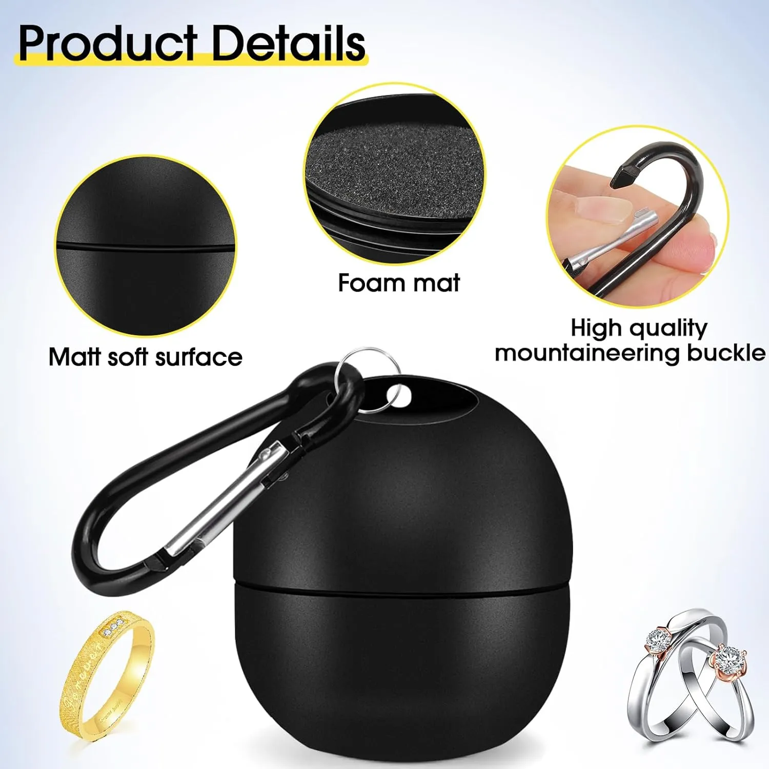 OAOLEER Travel Ring Holder Keychain, Jewelry Holder Keychain Traveling Ring Keychain Holder 1 Layers, Small Necklace Holder Bracelet Holder for Gym Sports Bag (Black 1 Layer)