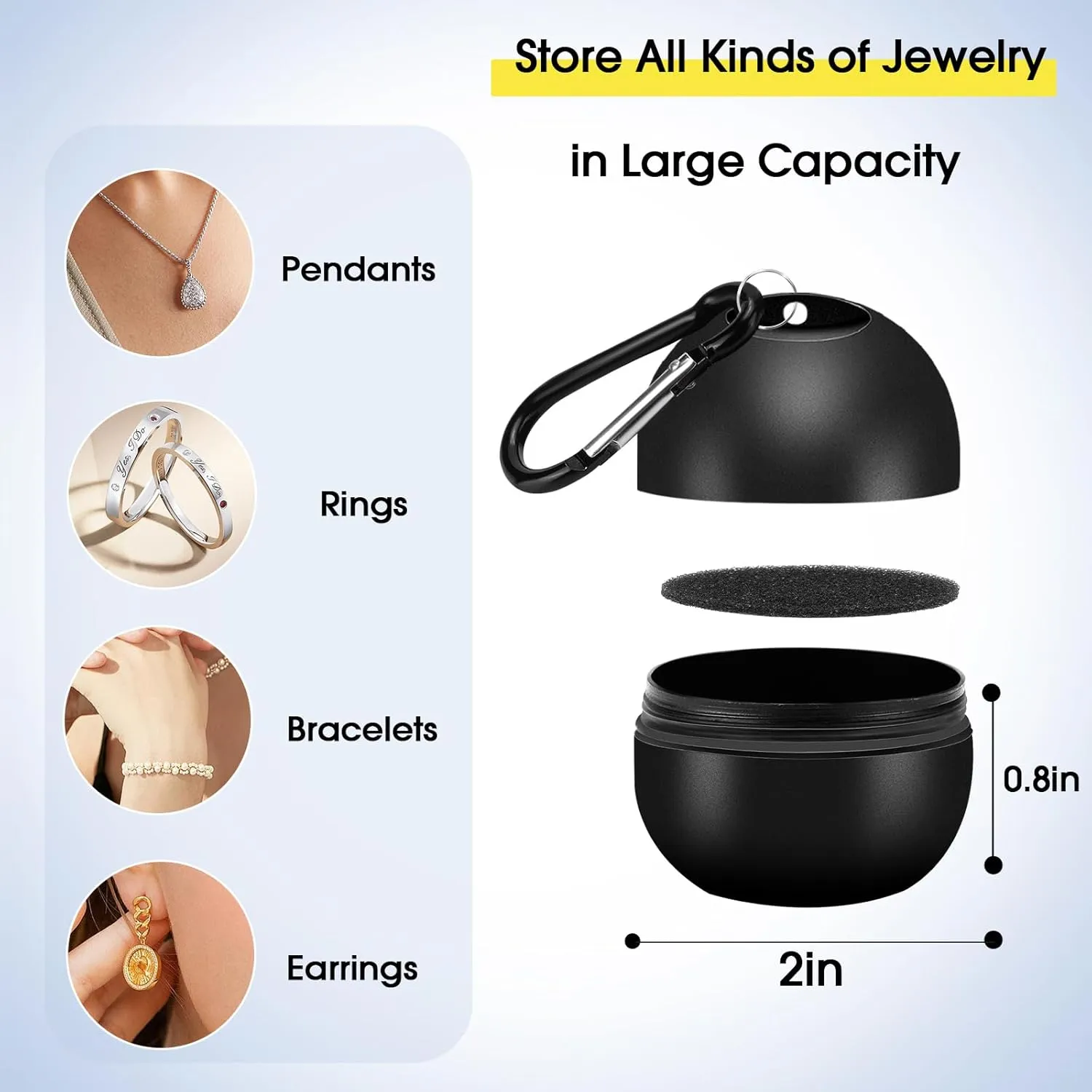 OAOLEER Travel Ring Holder Keychain, Jewelry Holder Keychain Traveling Ring Keychain Holder 1 Layers, Small Necklace Holder Bracelet Holder for Gym Sports Bag (Black 1 Layer)