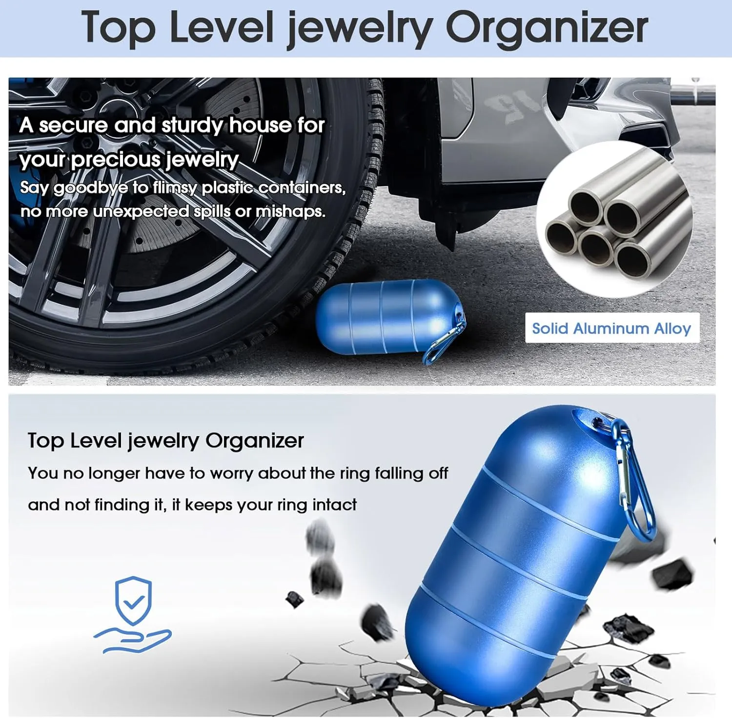 OAOLEER Travel Ring Holder Keychain, Jewelry Holder Keychain Traveling Ring Keychain Holder 3 Layers, Small Necklace Holder Bracelet Holder for Gym Sports Bag (Blue 3 Layer)