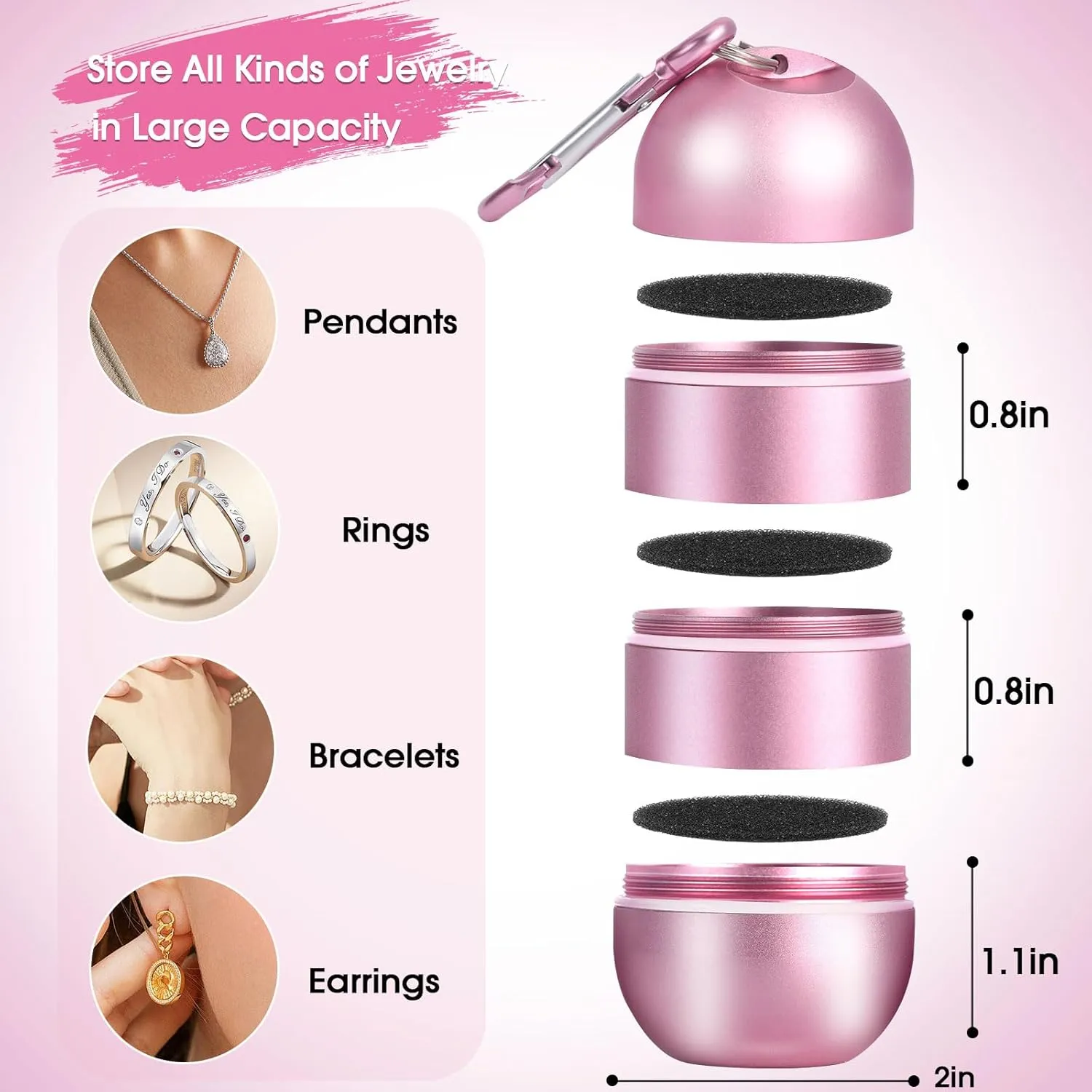 OAOLEER Travel Ring Holder Keychain, Jewelry Holder Keychain Traveling Ring Keychain Holder 3 Layers, Small Necklace Holder Bracelet Holder for Gym Sports Bag