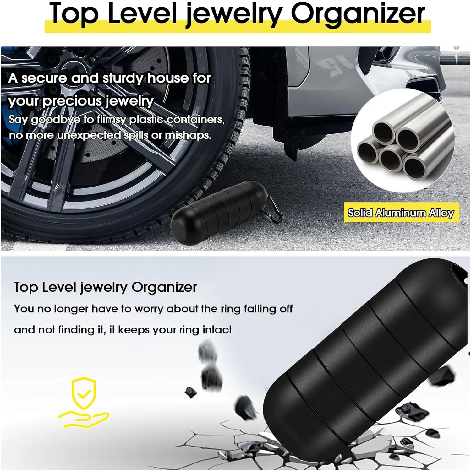 OAOLEER Travel Ring Holder Keychain, Jewelry Holder Keychain Traveling Ring Keychain Holder 5 Layers, Small Necklace Holder Bracelet Holder for Gym Sports Bag (Black 5 Layer)