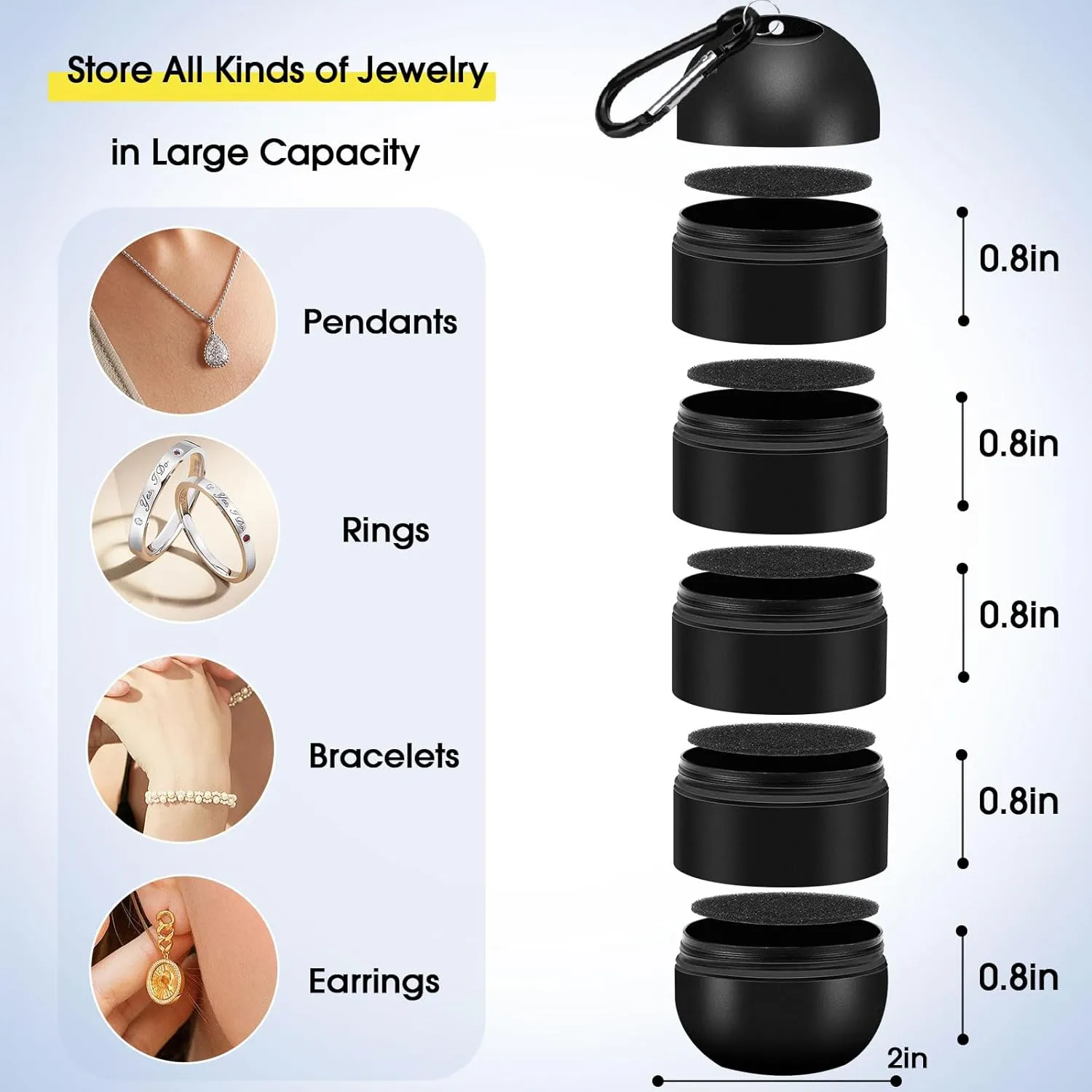 OAOLEER Travel Ring Holder Keychain, Jewelry Holder Keychain Traveling Ring Keychain Holder 5 Layers, Small Necklace Holder Bracelet Holder for Gym Sports Bag (Black 5 Layer)