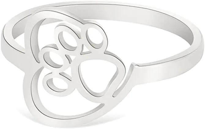 OIDIMS Lovely Puppy Paw Print Rings Stainless Steel for Women Men Cute Animal Dog Pet Rings Promise Love Couple Rings Hypoallergenic Fashion Band Jewelry Birthday Valentine's Day Gifts for Her/Him