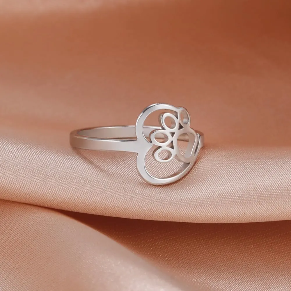 OIDIMS Lovely Puppy Paw Print Rings Stainless Steel for Women Men Cute Animal Dog Pet Rings Promise Love Couple Rings Hypoallergenic Fashion Band Jewelry Birthday Valentine's Day Gifts for Her/Him