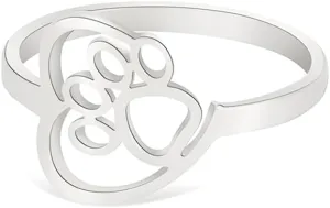 OIDIMS Lovely Puppy Paw Print Rings Stainless Steel for Women Men Cute Animal Dog Pet Rings Promise Love Couple Rings Hypoallergenic Fashion Band Jewelry Birthday Valentine's Day Gifts for Her/Him
