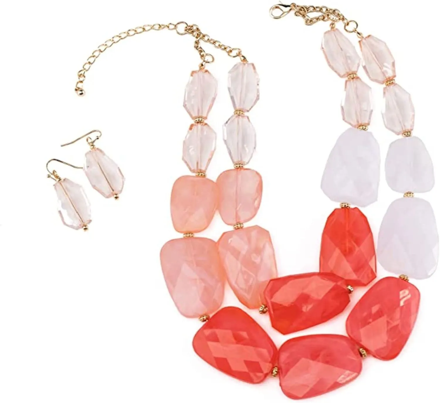 Olivia Welles Necessary Neutrals Statement Necklace and Earring Sets for Women, Lightweight Gold Plated Multicolor Organic Stone Layered Necklace Jewelry Set for Women