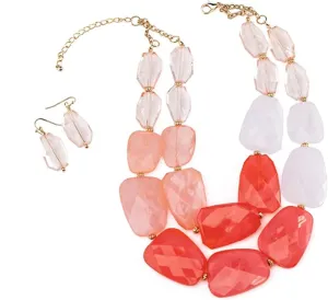 Olivia Welles Necessary Neutrals Statement Necklace and Earring Sets for Women, Lightweight Gold Plated Multicolor Organic Stone Layered Necklace Jewelry Set for Women