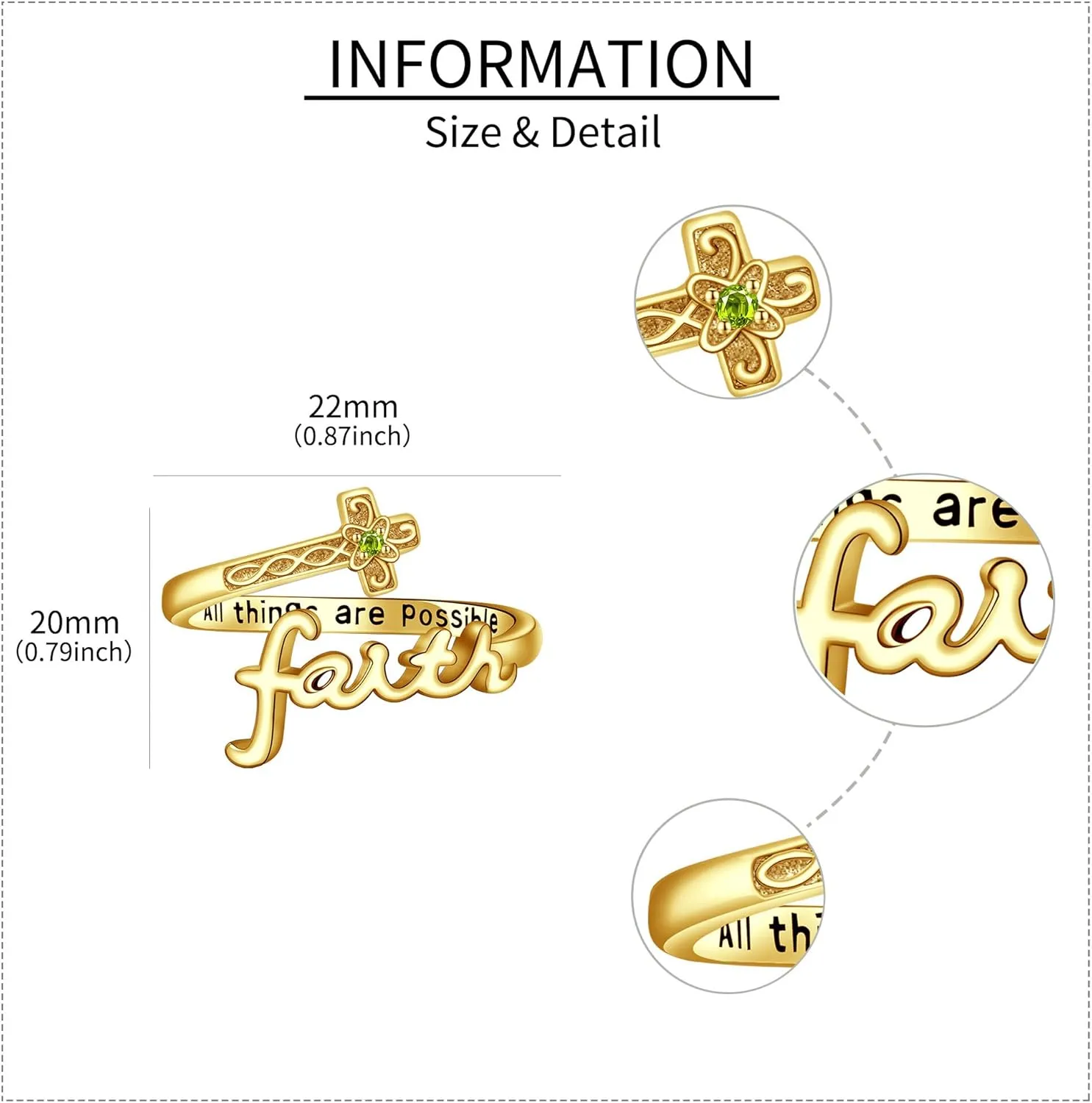 ONEFINITY Faith Birthstone Ring 925 Sterling Silver Cross Faith Personalized Birthstone Ring Customized Cubic Zirconia Christian Spoon Rings Religion Jewelry For Women Daughter Friend