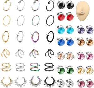 ORAZIO Fake Nose Ring - Stainless Steel Fake Nose Rings for Women Small Faux Septum Nose Ring Stud CZ Lip Ring Stud Nose Cuff Cartilage Earring Small Non Piercing Nose Ring Faux Piercing Jewelry
