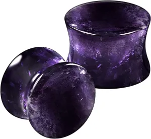 Organic Stone Amethyst Double Flared Saddle Ear Gauge Double Flare plugs Stretcher Lobe Earring Piercing Jewelry Choose Sizes
