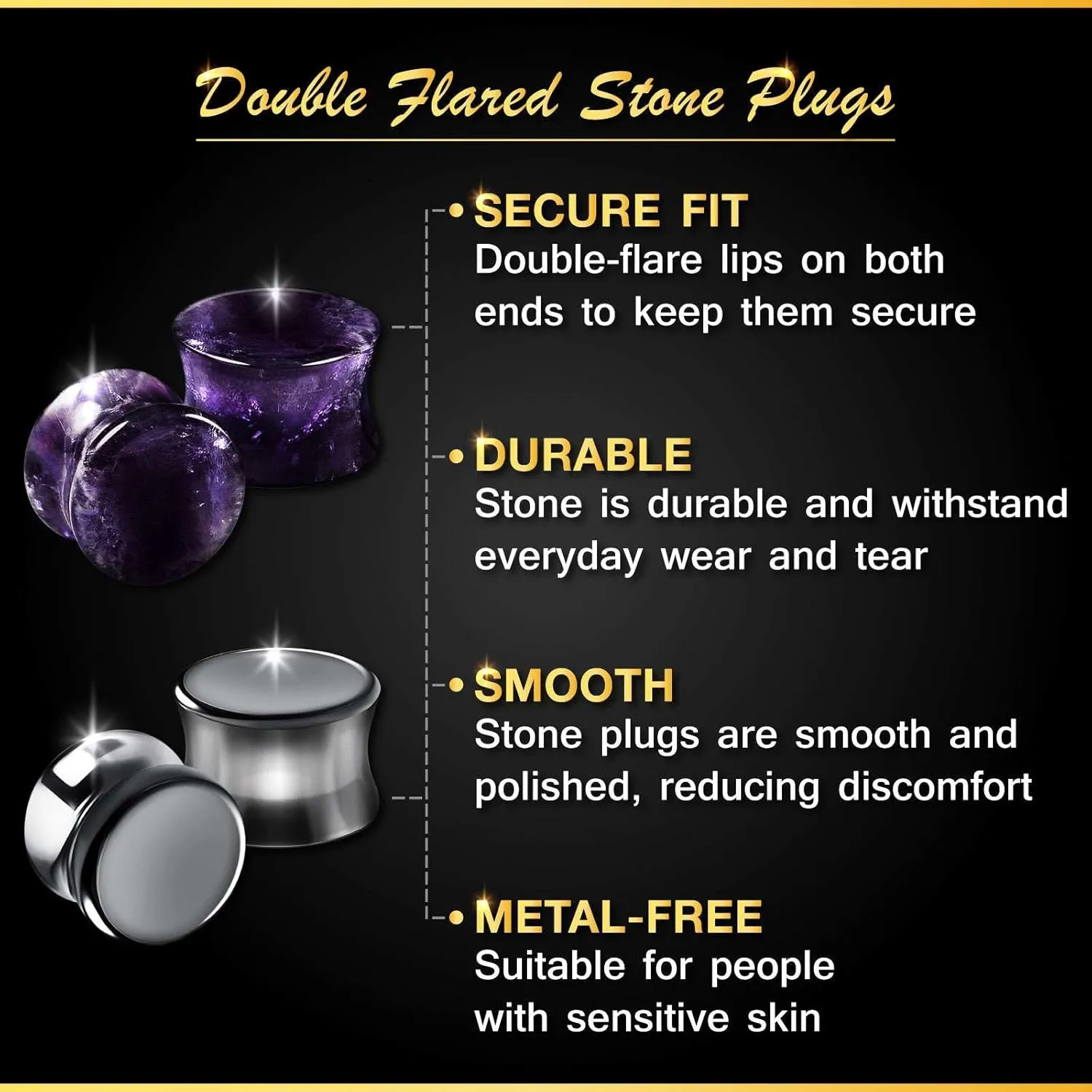 Organic Stone Amethyst Double Flared Saddle Ear Gauge Double Flare plugs Stretcher Lobe Earring Piercing Jewelry Choose Sizes
