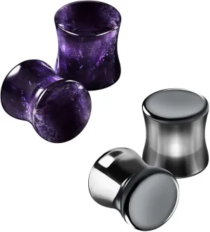 Organic Stone Amethyst Double Flared Saddle Ear Gauge Double Flare plugs Stretcher Lobe Earring Piercing Jewelry Choose Sizes