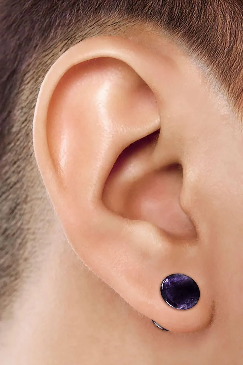 Organic Stone Amethyst Double Flared Saddle Ear Gauge Double Flare plugs Stretcher Lobe Earring Piercing Jewelry Choose Sizes