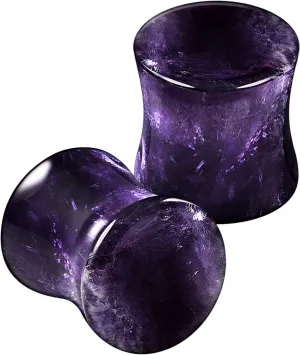 Organic Stone Amethyst Double Flared Saddle Ear Gauge Double Flare plugs Stretcher Lobe Earring Piercing Jewelry Choose Sizes