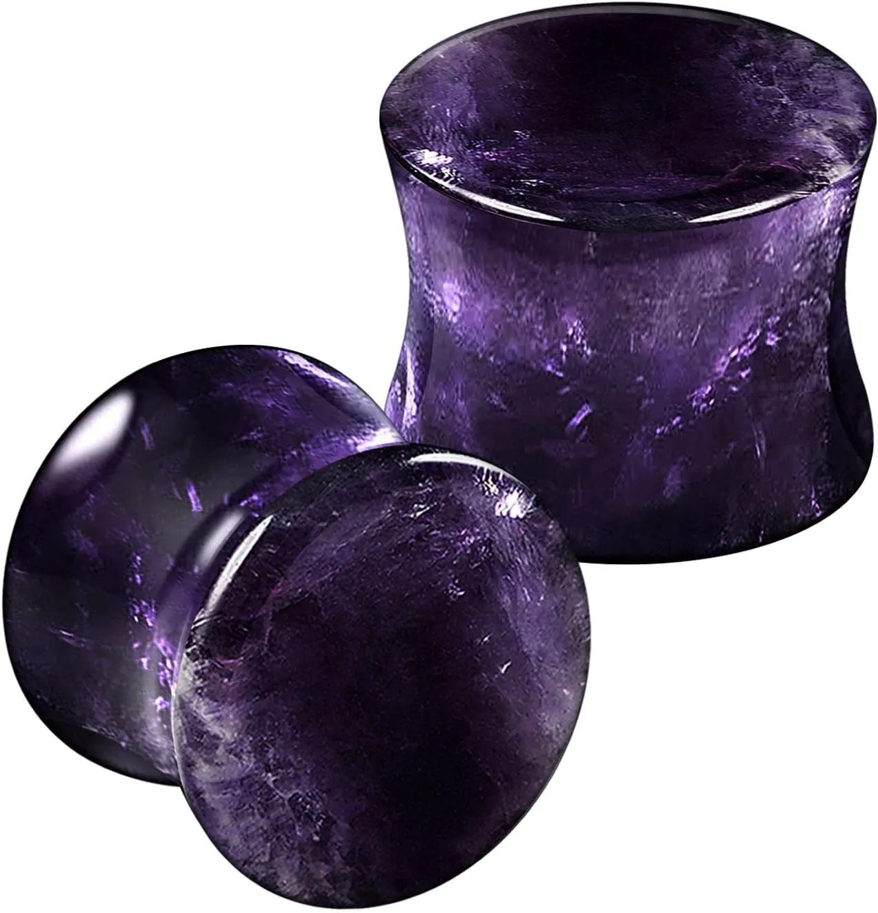 Organic Stone Amethyst Double Flared Saddle Ear Gauge Double Flare plugs Stretcher Lobe Earring Piercing Jewelry Choose Sizes