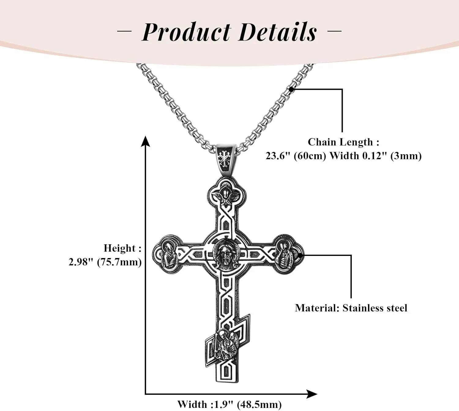 Orthodox Crucifix Cross Necklace for Men: Stainless Steel Religious Jesus Crucifix Byzantine Cross Christian Amulet Pendant Jewelry Gifts for Women