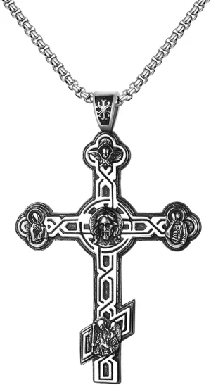 Orthodox Crucifix Cross Necklace for Men: Stainless Steel Religious Jesus Crucifix Byzantine Cross Christian Amulet Pendant Jewelry Gifts for Women