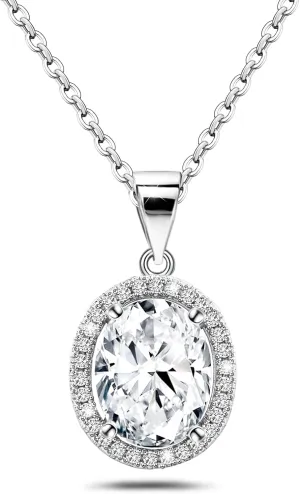 Oval Necklace for Women Trendy - Sterling Silver Pendant Necklace Hypoallergenic Cubic Zirconia Necklace Daily Adjustable Charm Necklace Chain Gifts for Girls Her Mom for Mother's Day