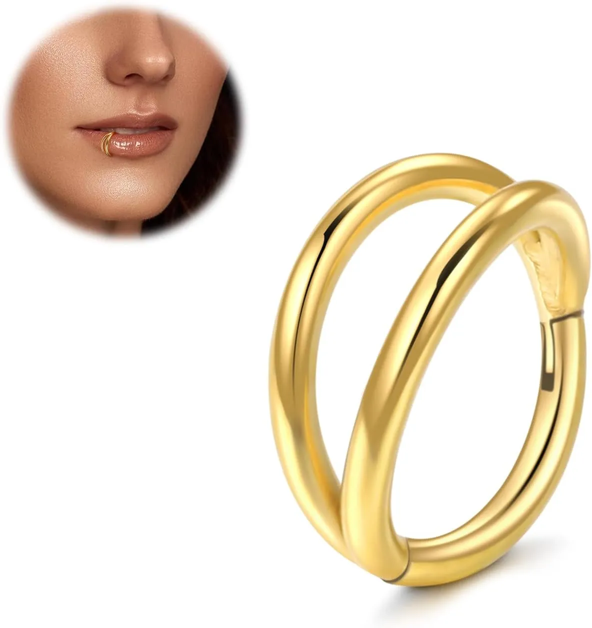 Oveta Titanium Double Hoop Nose Rings 18G 20G 16G Tragus Helix Conch Piercing Jewelry Cartilage Hoop Earring, Silver/Gold