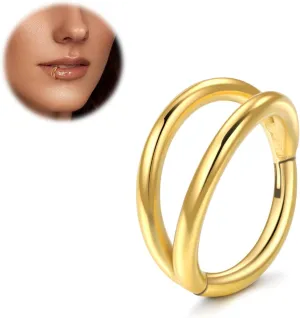 Oveta Titanium Double Hoop Nose Rings 18G 20G 16G Tragus Helix Conch Piercing Jewelry Cartilage Hoop Earring, Silver/Gold