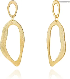 OZEL Gold Dangle Earrings for Women Brushed Finish, Matte Gold Statement Jewelry, 14k Gold Plated