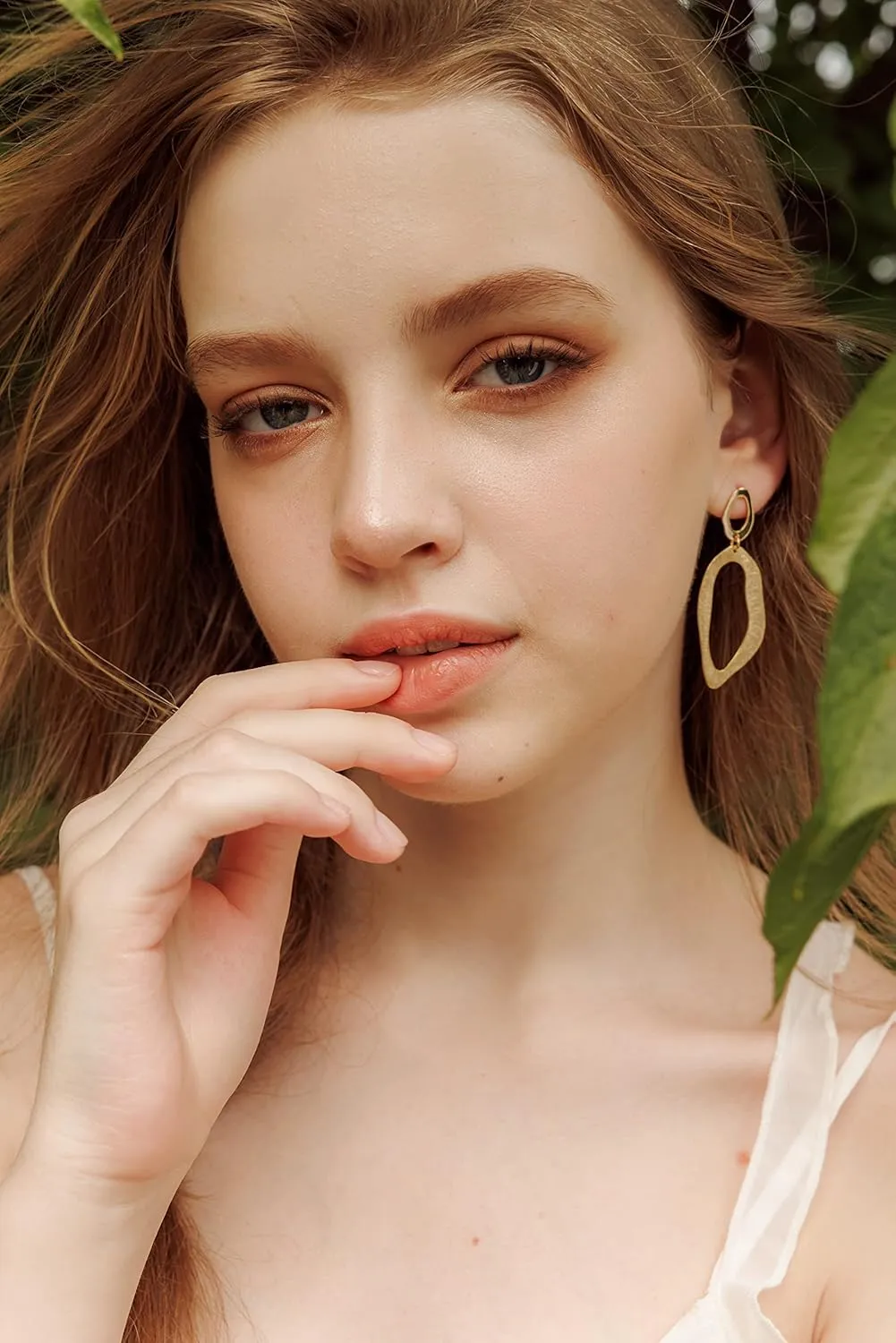 OZEL Gold Dangle Earrings for Women Brushed Finish, Matte Gold Statement Jewelry, 14k Gold Plated