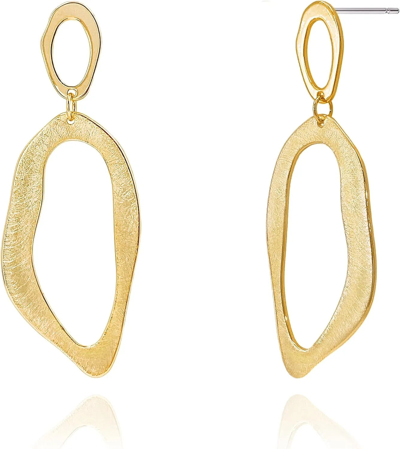 OZEL Gold Dangle Earrings for Women Brushed Finish, Matte Gold Statement Jewelry, 14k Gold Plated