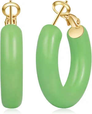 PABBEU 14K Gold Hoop Earrings for Women, Hypoallergenic Hollow Tube Red Yellow Off-white Blue Pink Green Hoop Earrings for Women Lightweight Colorful Chunky Gold Hoops Gifts 30MM