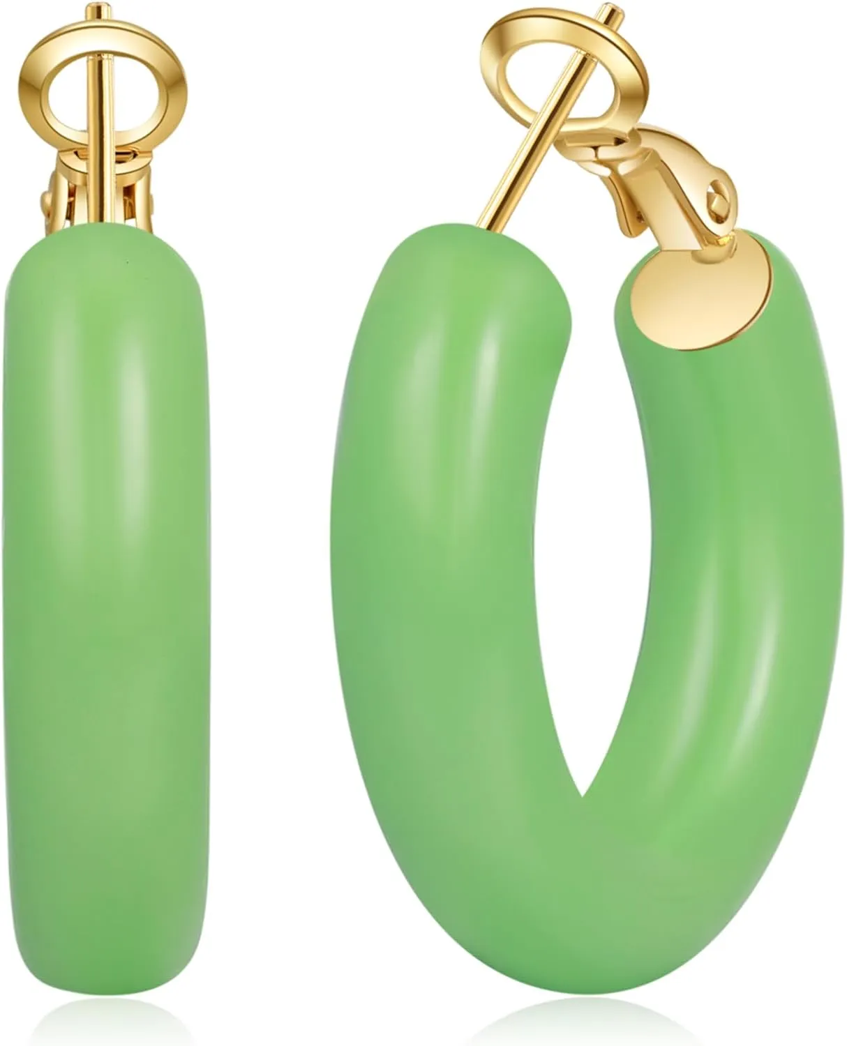 PABBEU 14K Gold Hoop Earrings for Women, Hypoallergenic Hollow Tube Red Yellow Off-white Blue Pink Green Hoop Earrings for Women Lightweight Colorful Chunky Gold Hoops Gifts 30MM