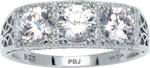 PalmBeach Platinum-plated Sterling Silver Round Cubic Zirconia 3-Stone Ring Sizes 6-10