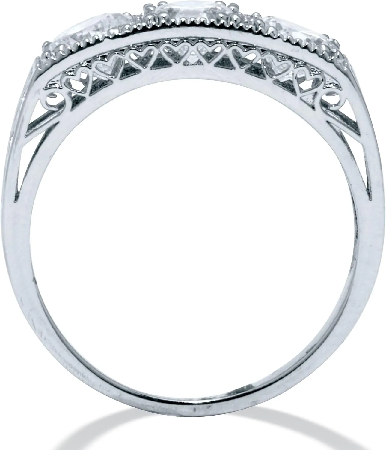 PalmBeach Platinum-plated Sterling Silver Round Cubic Zirconia 3-Stone Ring Sizes 6-10