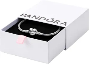 Pandora Moments Heart Clasp Snake Chain Bracelet - Compatible Moments Charms - Gift for Her - Sterling Silver - With Gift Box